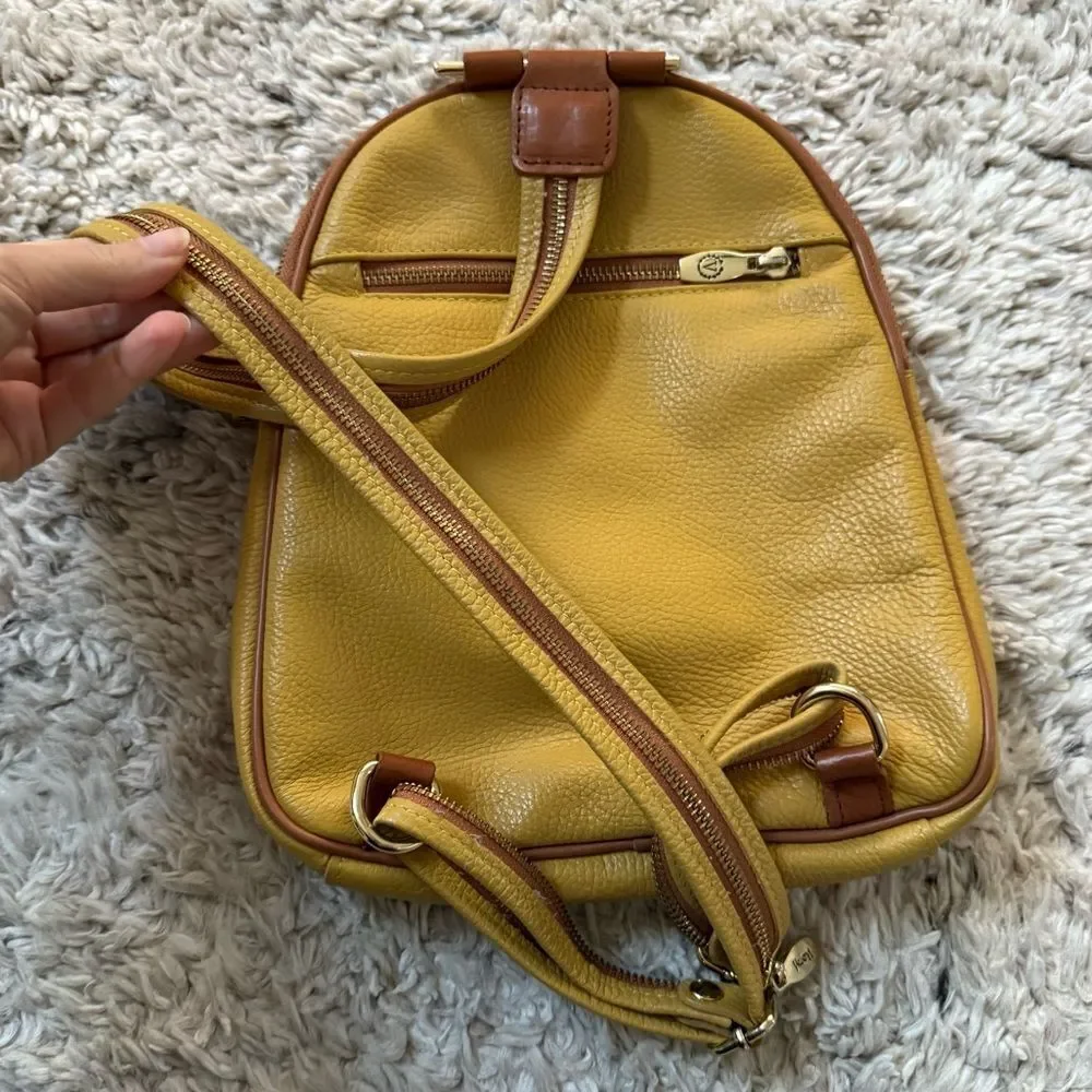 VALENTINA Convertible Sling Pebbled Italian Leather Backpack in Mustard Yellow a